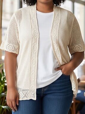 Perceptions Cream Knit Light Weight Cardigan XL